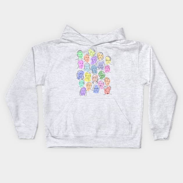 Colorful Women Faces Kids Hoodie by Slightly Unhinged